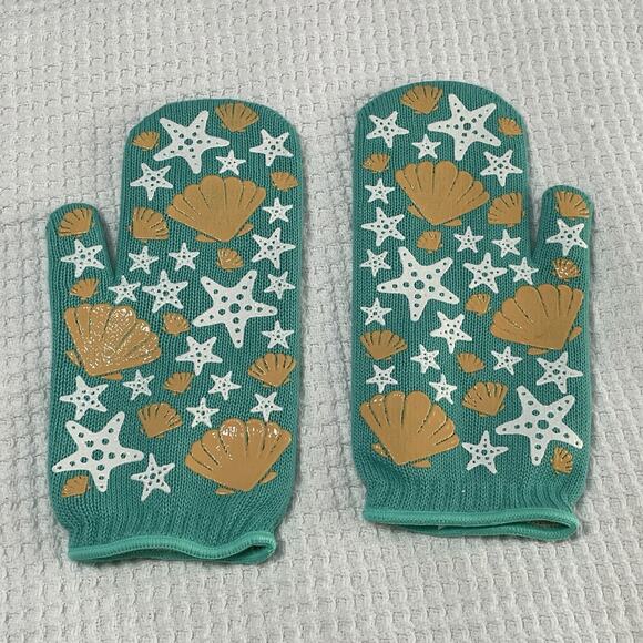 Temp-tations Blue Seashells Oven Safe Glove Mitts Womens Temptations 2 pc NEW - Picture 3 of 5